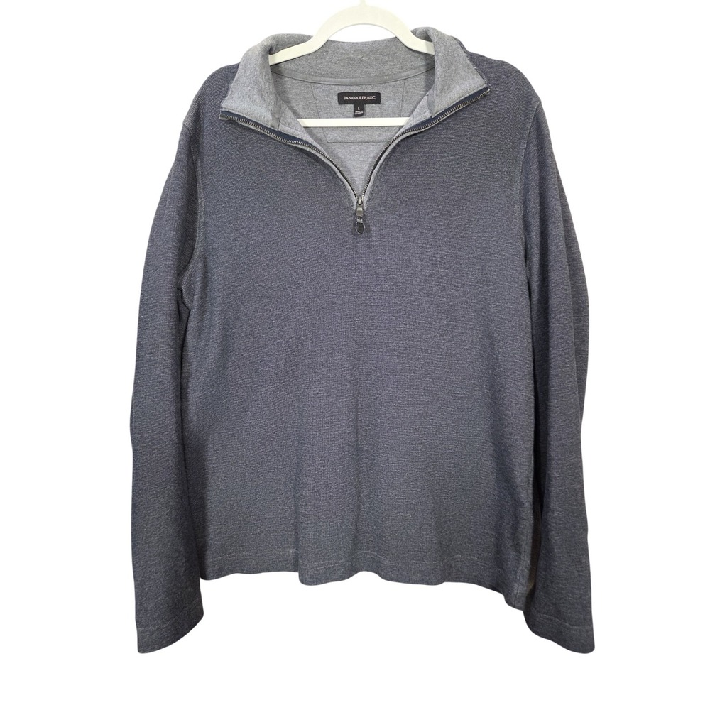 Banana‎ Republic Quarter Zip Pullover Mens L Blue Textured Cotton Casual Preppy